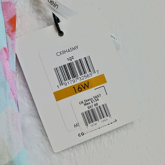 Calvin Klein Women's Multicolored Teal Floral Tiered Sleeve Dress Size 16W NWT - Picture 11 of 11